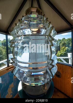 Lampada faro, Pottawatomie Lighthouse, Rock Island State Park, Door County, Wisconsin. Foto Stock