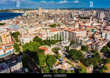 Vista aerea di Old Havana, Centro Habana y El Vedado al tramonto. La Habana - la Havana, Cuba, America Latina e Caraibi Foto Stock