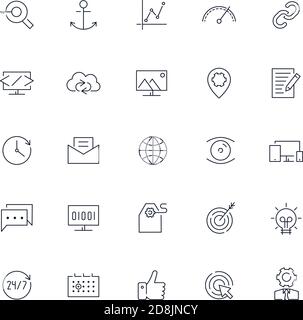 Icone di linea impostate. Pacchetto SEO. Illustrazione vettoriale. Illustrazione Vettoriale