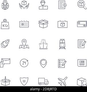 Icone di linea impostate. Pacchetto di consegna. Illustrazione vettoriale Illustrazione Vettoriale
