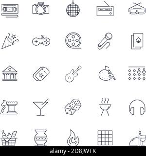 Icone di linea impostate. Pacchetto di intrattenimento. Batch vettoriale Illustrazione Vettoriale