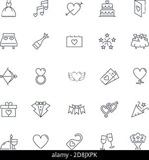 Icone di linea impostate. Pacchetto matrimonio. Illustrazione vettoriale Illustrazione Vettoriale
