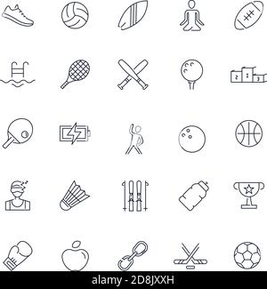 Icone di linea impostate. Pacchetto sportivo. Illustrazione vettoriale Illustrazione Vettoriale