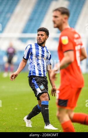 Elias Kachunga (45) di Sheffield Mercoledì guarda come suo colpo viene salvato Foto Stock