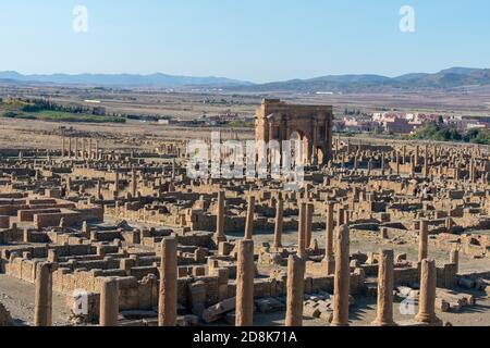 Timgad, Batna/Algeria - 10/11/2020: Le rovine dell'antica città di Timgad (Thamugas) , costruite intorno al 100 a.C. nella regione di Aures. Foto Stock