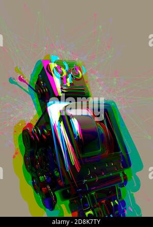 Robot retrò, illustrazione. Foto Stock
