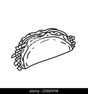 Icona Taco. Stile icona Doodle disegnata a mano o Black Outline Illustrazione Vettoriale