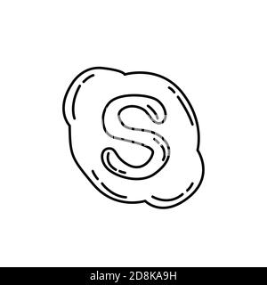 Icona Skype. Stile icona Doodle disegnata a mano o Black Outline Illustrazione Vettoriale