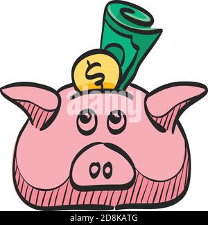 Icona gettoniera nel disegno a colori. Risparmio, bambini, banca Illustrazione Vettoriale