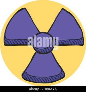 Icona del simbolo radioattivo nel disegno a colori. Ricerca scientifica energia scorie nucleari Illustrazione Vettoriale