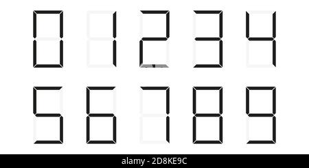 Font dei numeri LED 0-9. Monocromatico Illustrazione Vettoriale