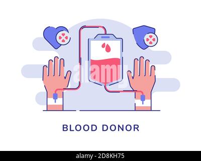 Concetto di donatore di sangue trasfusione sangue fleboclisi polso bianco mano isolato sfondo con contorno a colori piatti Illustrazione Vettoriale
