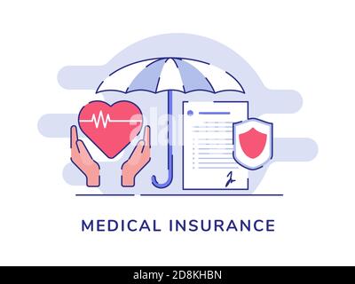 Concetto di assicurazione medica mano tenere heartbeat ombrello politica protezione sfondo bianco isolato con profilo a colori piatti Illustrazione Vettoriale