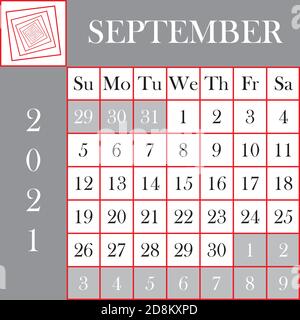 Formato quadrato 2021 Calendario Settembre Grigio Bianco taglio designer Illustrazione Vettoriale
