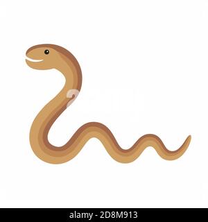 Il worm Cartoon Slow assomiglia a un serpente isolato su sfondo bianco. Illustrazione Vettoriale