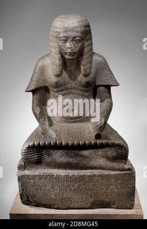 Statua di granito del faraone Horhemheb come uno scriba da Il Met Museum di New York Foto Stock