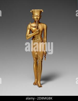 Statuetta egiziana in oro solido del Dio Amun dal MUSEO MET a NYC (III° periodo intermedio) Foto Stock