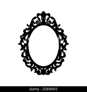 Elegante cornice classica ovale. Silhouette nera. Illustrazione Vettoriale