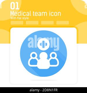 Icona premium del team medico piatto con lungo stile ombra isolato su sfondo bianco. Simbolo simbolo simbolo simbolo immagine vettoriale segno icona grafica vettoriale Illustrazione Vettoriale
