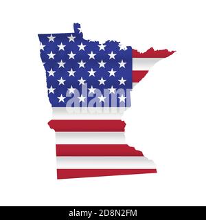 Mappa delle bandiere di stato degli Stati Uniti del Minnesota isolata in bianco. Illustrazione. Foto Stock