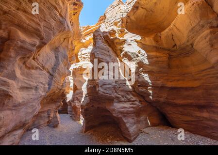 Red Canyon nelle montagne Eilat. Si tratta di uno dei sentieri escursionistici più belli e accessibili d'Israele, situato a soli venti minuti a nord di Eilat. Foto Stock