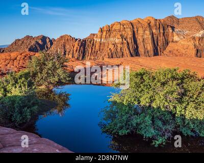 Pothole Pieno D'Acqua, Dune Pietrificate, Snow Canyon State Park, Saint George, Utah. Foto Stock