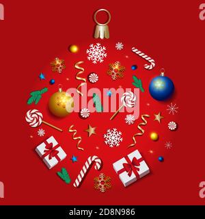 Palla di Natale appeso fatto di Natale realistico e Capodanno decorazione Illustrazione Vettoriale