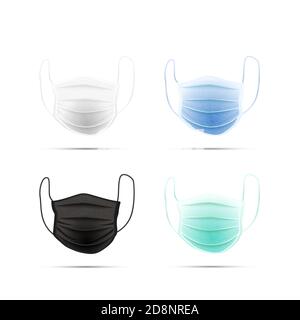 Set di maschere mediche realistiche diverse su bianco Illustrazione Vettoriale