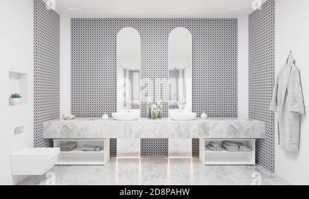 Design moderno degli interni del bagno 3d rendering illustrazione 3d Foto Stock