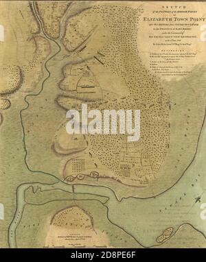 Mappa delle forze britanniche a Elizabeth Town, New Jersey, 1789 da Atlante delle battaglie della Rivoluzione americana stampato nel 1845 Foto Stock