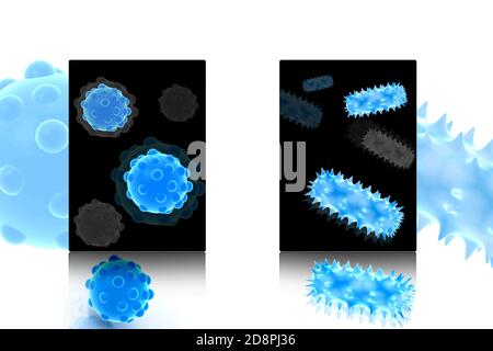 Rendering elevato di batteri e virus 3d su sfondo bianco Foto Stock