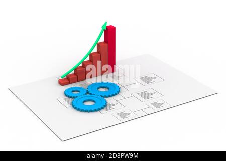 Diagramma di flusso con gli ingranaggi e il grafico Foto Stock