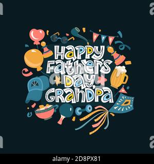 Buon giorno del padre, nonno. Scritta citazione gratuita su sfondo scuro. Frase tipografica per una carta regalo, banner, badge, poster, stampa. Illustrazione Vettoriale