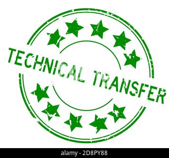 Grunge verde parola di trasferimento tecnico con icona a stella in gomma rotonda timbro di tenuta su sfondo bianco Illustrazione Vettoriale