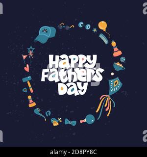 Buon giorno del padre. Scritta lucida citazione omaggio su sfondo scuro. Frase tipografica per una carta regalo, banner, badge, poster, stampa. Illustrazione Vettoriale