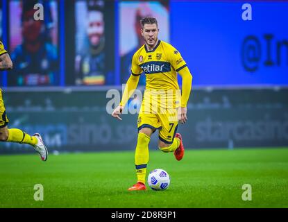 Riccardo Gagliolo di Parma Calcio durante la Serie A 2020/21 partita tra FC Internazionale e Parma Calcio allo Stadio San Siro di Milano, Italia o C. Foto Stock