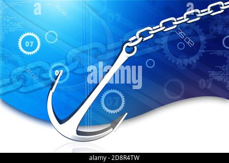 Illustrazione digitale dell'ancoraggio e della catena su sfondo a colori Foto Stock