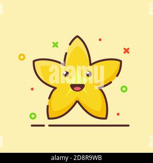 Starfruit carino mascotte faccia emozione frutta felice con colore piatto stile del contorno del cartone animato Illustrazione Vettoriale