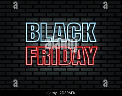 Black friday vendita al neon luce su muro di mattoni sfondo Illustrazione Vettoriale