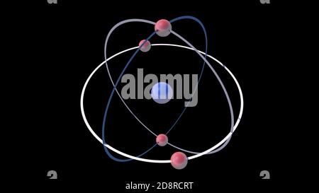 Atom e le sue orbite. illustrazione 3d Foto Stock