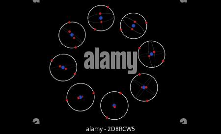 Atom e le sue orbite. illustrazione 3d Foto Stock