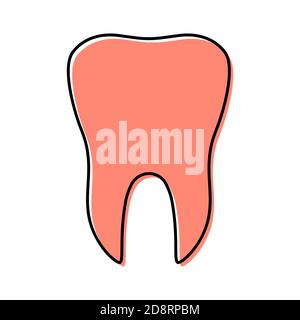 Icona piatta del dente rosso isolata su sfondo bianco. Illustrazione del vettore dentato. Simbolo dell'odontoiatria. Stomatologia . Illustrazione Vettoriale
