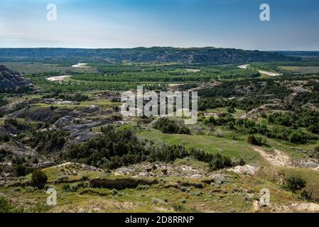 Oxbow si affaccia sul fiume Little Missouri a Theodore Roosevelt Parco nazionale Foto Stock