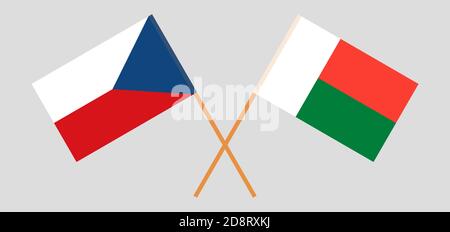 Bandiere incrociate del Madagascar e della Repubblica Ceca. Colori ufficiali. Proporzione corretta. Illustrazione vettoriale Illustrazione Vettoriale