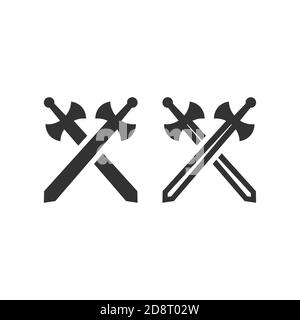 Icona vettoriale nera di spade o braccia incrociate. Simbolo della battaglia o del gioco. Illustrazione Vettoriale