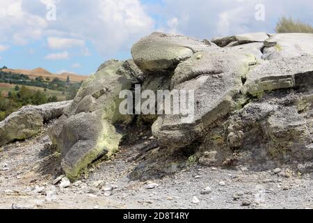 Fumarole di zolfo a te Puia o Whakarewarewa, Nuova Zelanda Foto Stock