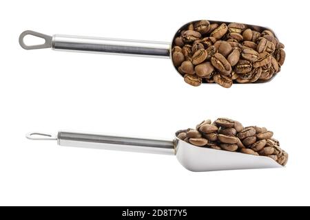 Sessola con chicchi di caffè vista laterale e superiore Foto Stock