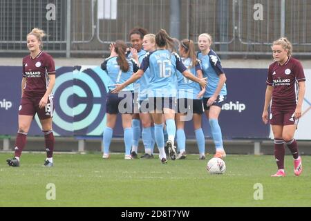 Dartford, Regno Unito. 11 Gennaio 2020. La squadra di London City festeggia dopo aver segnato la partita fa Women's Super League 2 tra London City e Leicester City al Princes Park di Dartford. FEDERICO GUERRA MARANESI/SPP Credit: SPP Sport Press Photo. /Alamy Live News Foto Stock