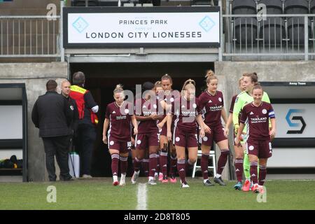 Dartford, Regno Unito. 11 Gennaio 2020. La squadra di Leicester City guarda durante la partita fa Women's Super League 2 tra London City e Leicester City al Princes Park di Dartford. FEDERICO GUERRA MARANESI/SPP Credit: SPP Sport Press Photo. /Alamy Live News Foto Stock