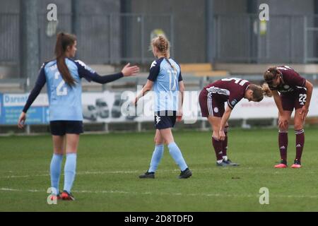 Dartford, Regno Unito. 11 Gennaio 2020. La squadra di Leicester si rammarica durante la partita fa Women's Super League 2 tra London City e Leicester City al Princes Park di Dartford. FEDERICO GUERRA MARANESI/SPP Credit: SPP Sport Press Photo. /Alamy Live News Foto Stock